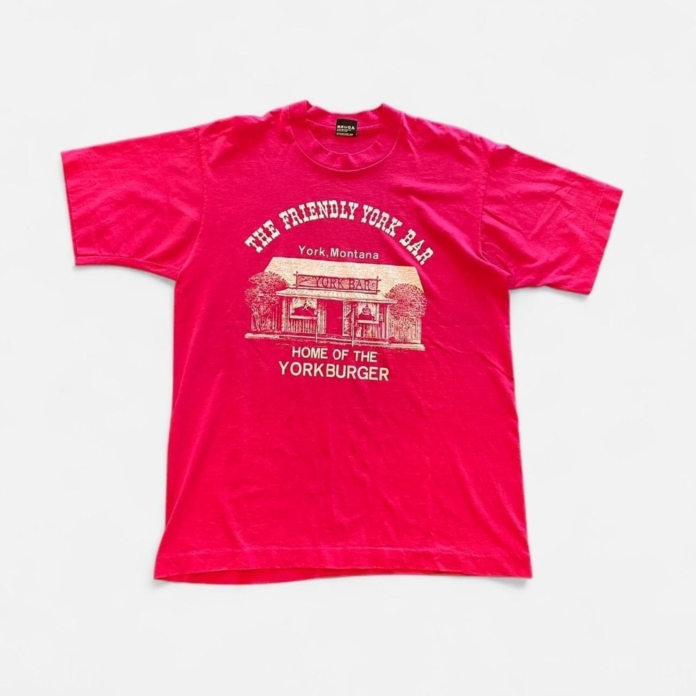 Vintage the fire fly York bar " home of the yorkburger " western pink Tshirt